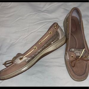 Tan & Gold Sparkly Sperry Boat Shoes